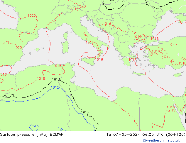 Surface pressure ECMWF Tu 07.05.2024 06 UTC