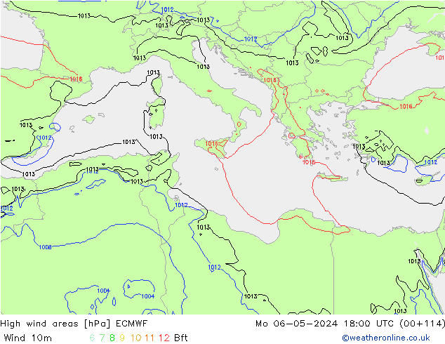High wind areas ECMWF lun 06.05.2024 18 UTC