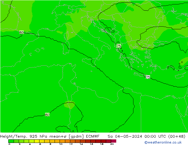 Yükseklik/Sıc. 925 hPa ECMWF Cts 04.05.2024 00 UTC