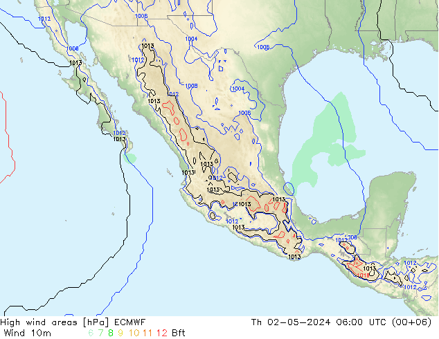 High wind areas ECMWF jue 02.05.2024 06 UTC