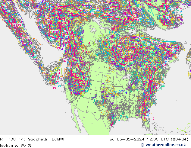 RH 700 hPa Spaghetti ECMWF Su 05.05.2024 12 UTC