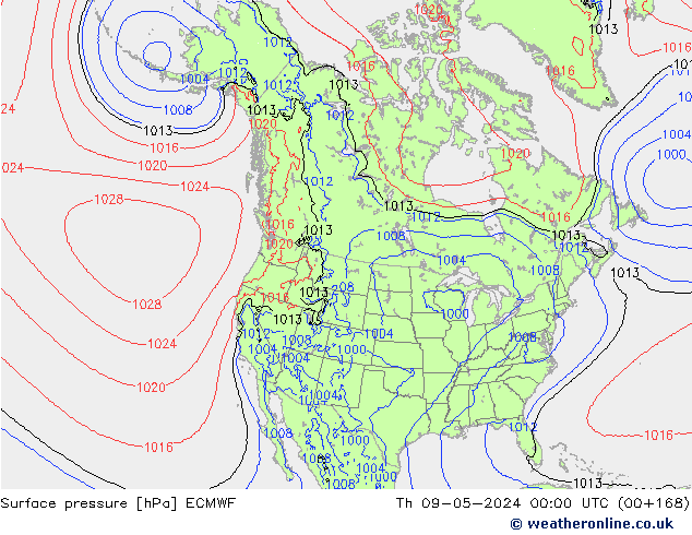 Atmosférický tlak ECMWF Čt 09.05.2024 00 UTC