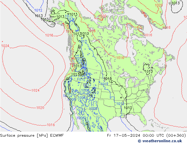 Atmosférický tlak ECMWF Pá 17.05.2024 00 UTC