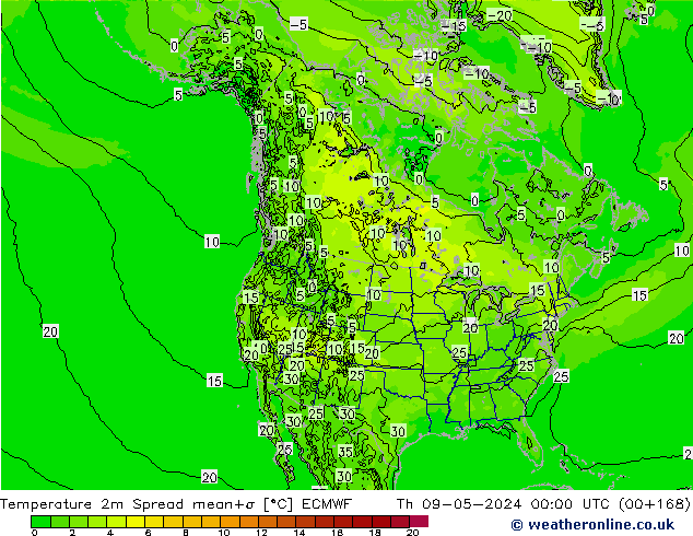 température 2m Spread ECMWF jeu 09.05.2024 00 UTC