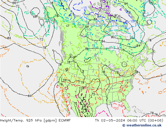 Height/Temp. 925 hPa ECMWF Do 02.05.2024 06 UTC