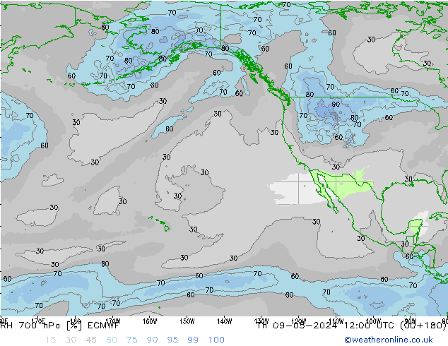 RH 700 hPa ECMWF Th 09.05.2024 12 UTC