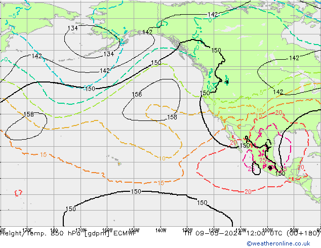 Height/Temp. 850 hPa ECMWF Th 09.05.2024 12 UTC