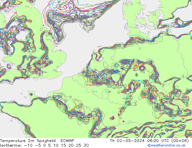Temperature 2m Spaghetti ECMWF Th 02.05.2024 06 UTC