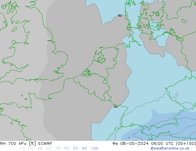 RH 700 hPa ECMWF Mi 08.05.2024 06 UTC