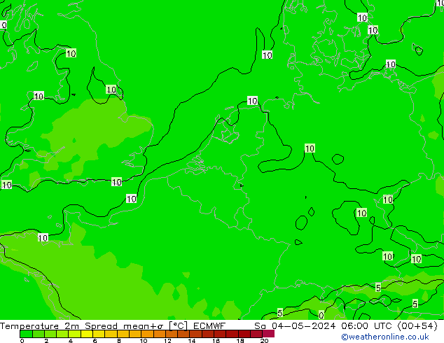 Temperatura 2m Spread ECMWF sab 04.05.2024 06 UTC
