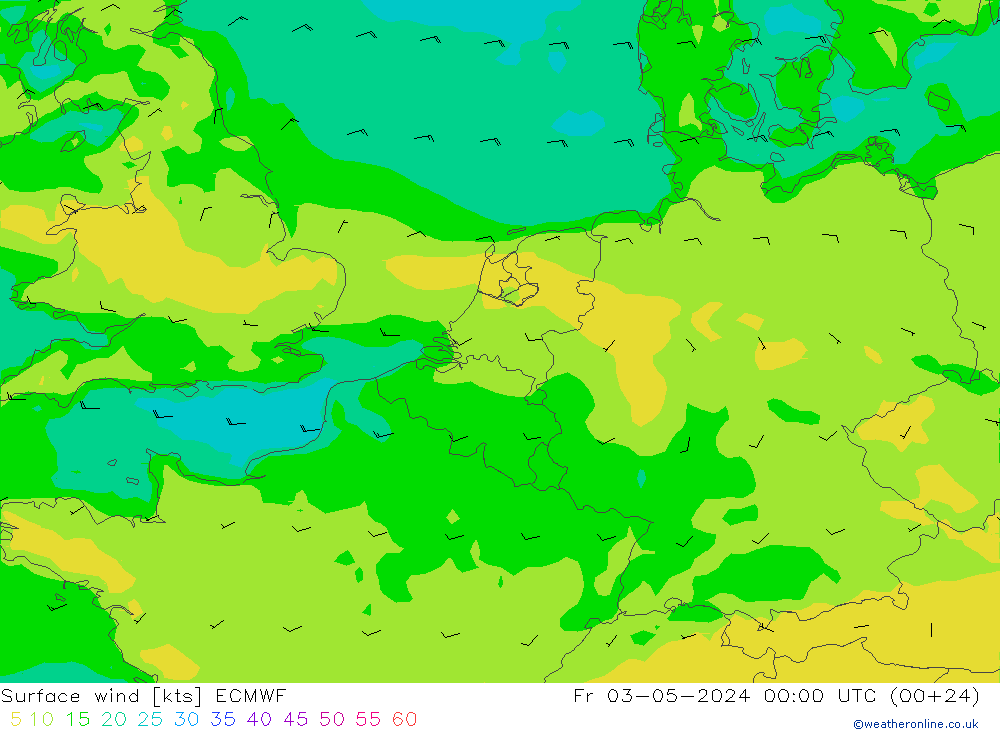 Surface wind ECMWF Pá 03.05.2024 00 UTC