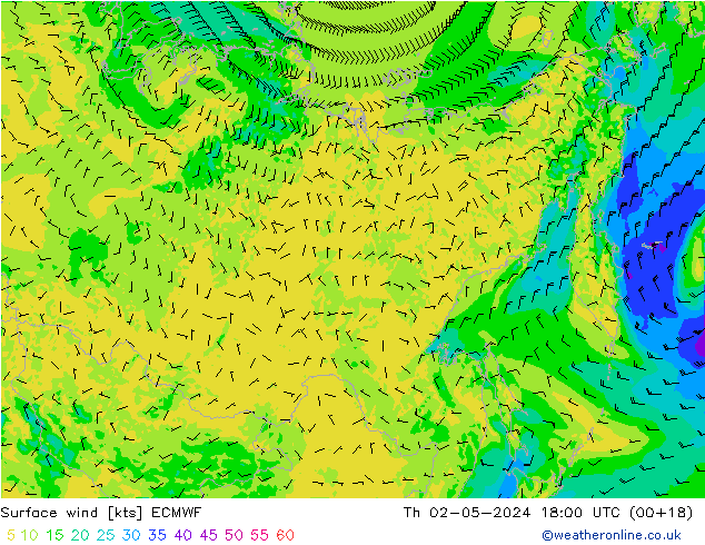 Surface wind ECMWF Th 02.05.2024 18 UTC