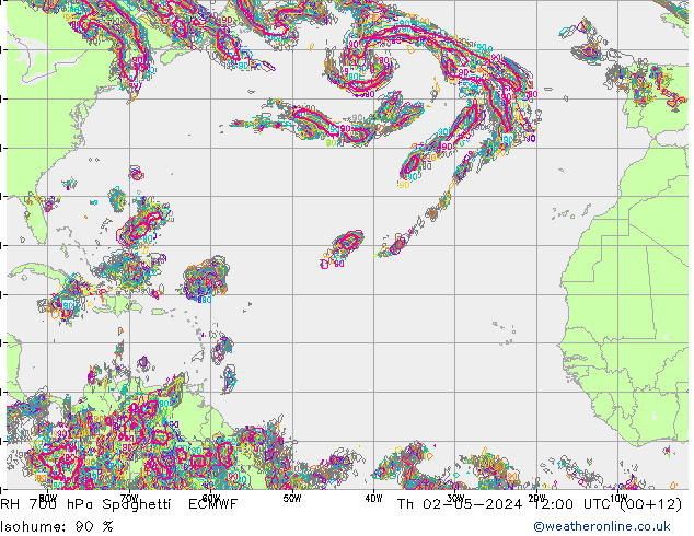RH 700 гПа Spaghetti ECMWF чт 02.05.2024 12 UTC