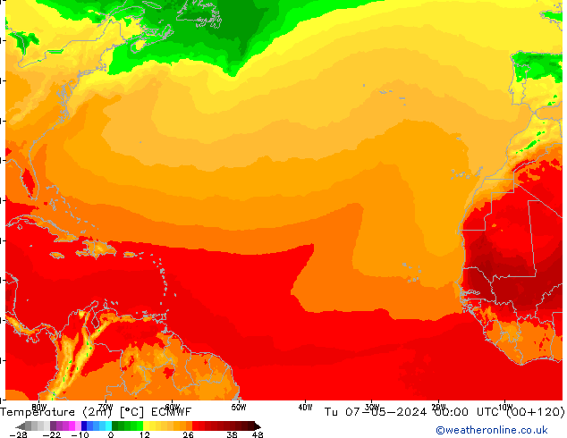 température (2m) ECMWF mar 07.05.2024 00 UTC