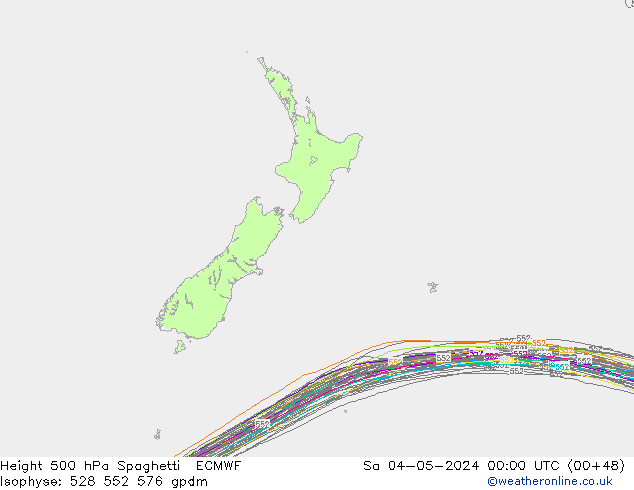 Height 500 hPa Spaghetti ECMWF Sa 04.05.2024 00 UTC