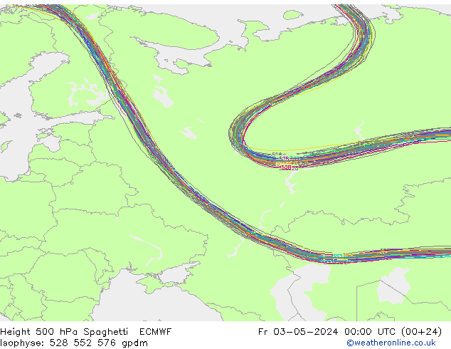 Geop. 500 hPa Spaghetti ECMWF vie 03.05.2024 00 UTC