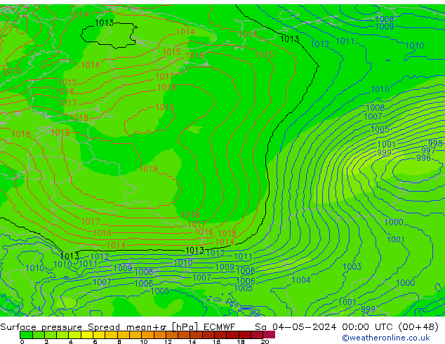 Surface pressure Spread ECMWF Sa 04.05.2024 00 UTC