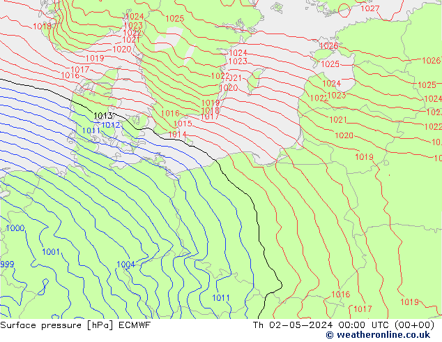 Pressione al suolo ECMWF gio 02.05.2024 00 UTC