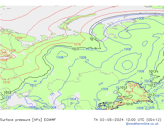 Presión superficial ECMWF jue 02.05.2024 12 UTC