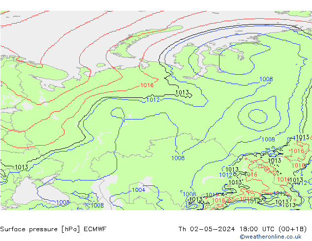 Presión superficial ECMWF jue 02.05.2024 18 UTC