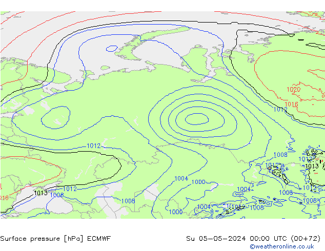 Atmosférický tlak ECMWF Ne 05.05.2024 00 UTC