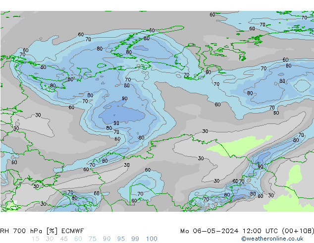 RH 700 hPa ECMWF Mo 06.05.2024 12 UTC