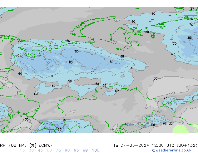 RH 700 hPa ECMWF Tu 07.05.2024 12 UTC