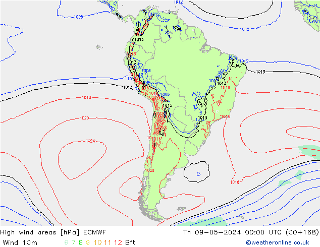 yüksek rüzgarlı alanlar ECMWF Per 09.05.2024 00 UTC