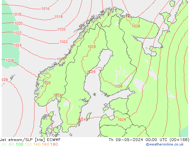 Jet stream ECMWF Qui 09.05.2024 00 UTC