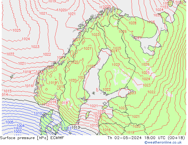 pressão do solo ECMWF Qui 02.05.2024 18 UTC