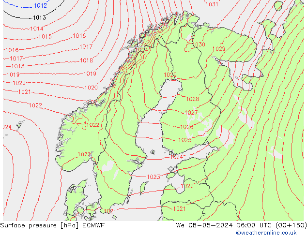 Surface pressure ECMWF We 08.05.2024 06 UTC