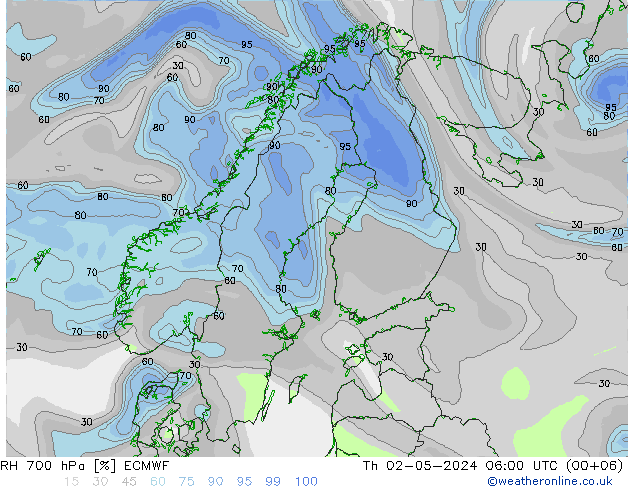 RH 700 hPa ECMWF Th 02.05.2024 06 UTC