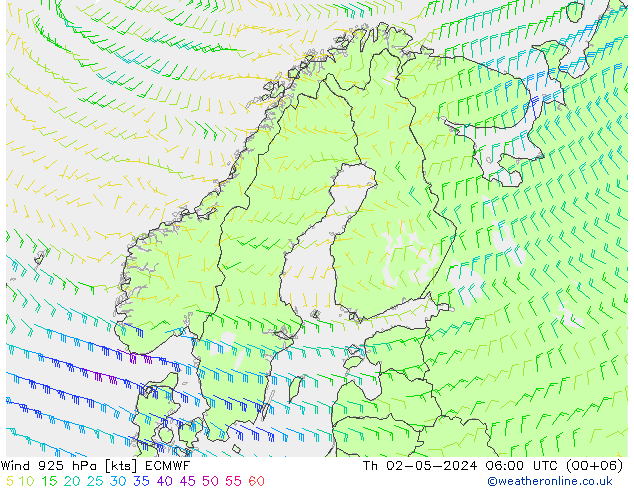 Vento 925 hPa ECMWF Qui 02.05.2024 06 UTC