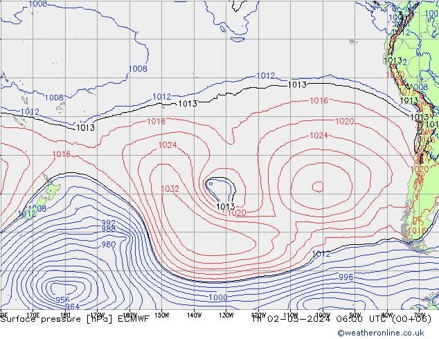 Pressione al suolo ECMWF gio 02.05.2024 06 UTC