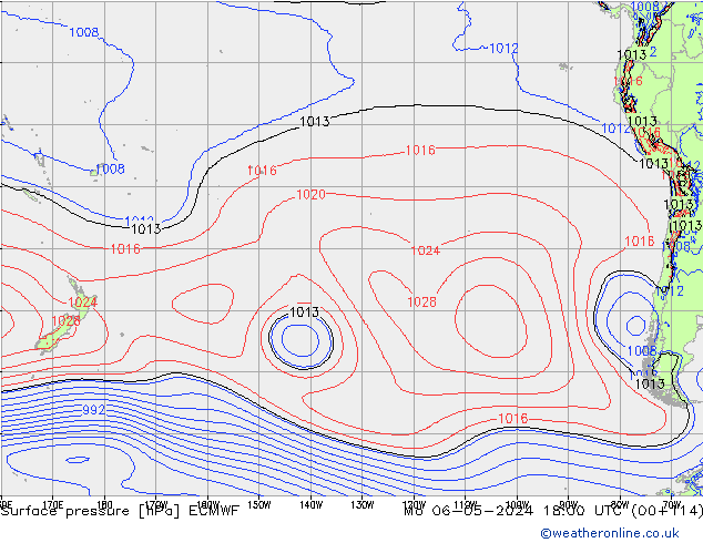 pressão do solo ECMWF Seg 06.05.2024 18 UTC