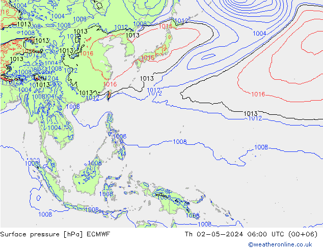 Luchtdruk (Grond) ECMWF do 02.05.2024 06 UTC