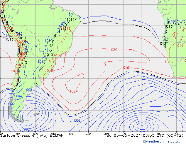 Pressione al suolo ECMWF dom 05.05.2024 00 UTC