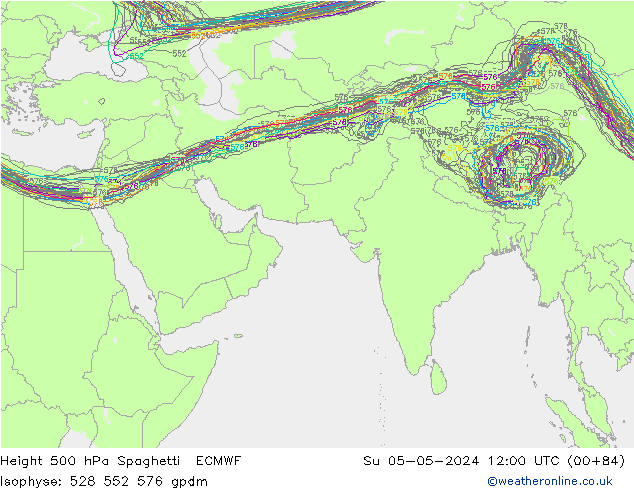 Height 500 hPa Spaghetti ECMWF Su 05.05.2024 12 UTC