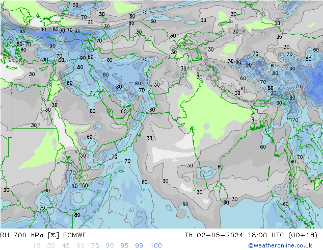 RH 700 hPa ECMWF Th 02.05.2024 18 UTC