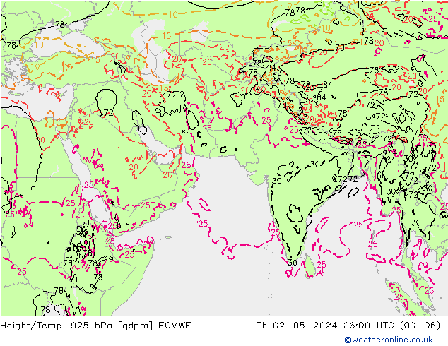 Hoogte/Temp. 925 hPa ECMWF do 02.05.2024 06 UTC