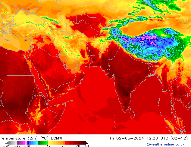 Temperature (2m) ECMWF Th 02.05.2024 12 UTC