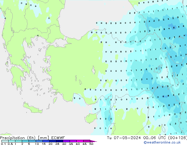 Nied. akkumuliert (6Std) ECMWF Di 07.05.2024 06 UTC