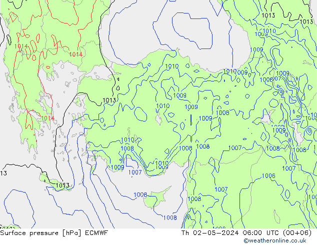 Atmosférický tlak ECMWF Čt 02.05.2024 06 UTC