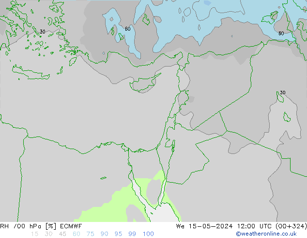 Humedad rel. 700hPa ECMWF mié 15.05.2024 12 UTC