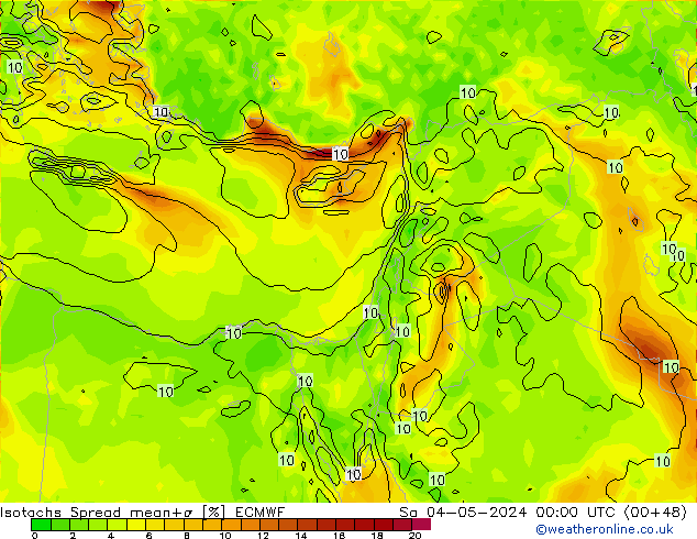 Isotachs Spread ECMWF sam 04.05.2024 00 UTC