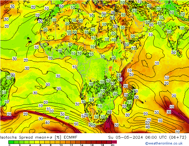 Eşrüzgar Hızları Spread ECMWF Paz 05.05.2024 06 UTC