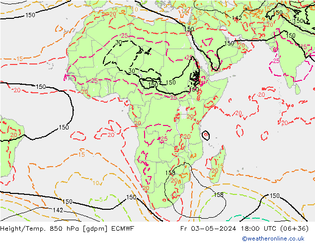 Geop./Temp. 850 hPa ECMWF vie 03.05.2024 18 UTC