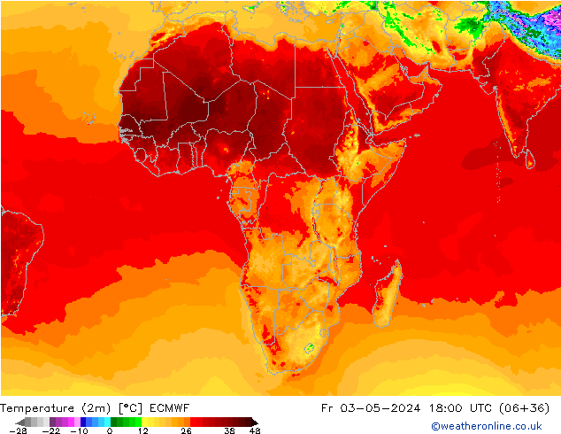 Temperature (2m) ECMWF Fr 03.05.2024 18 UTC