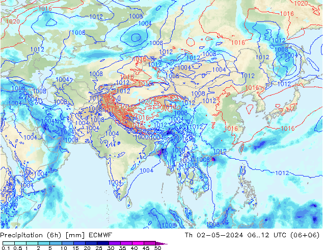 Precipitation (6h) ECMWF Th 02.05.2024 12 UTC