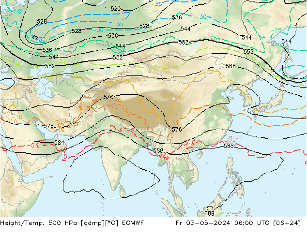 Height/Temp. 500 гПа ECMWF пт 03.05.2024 06 UTC